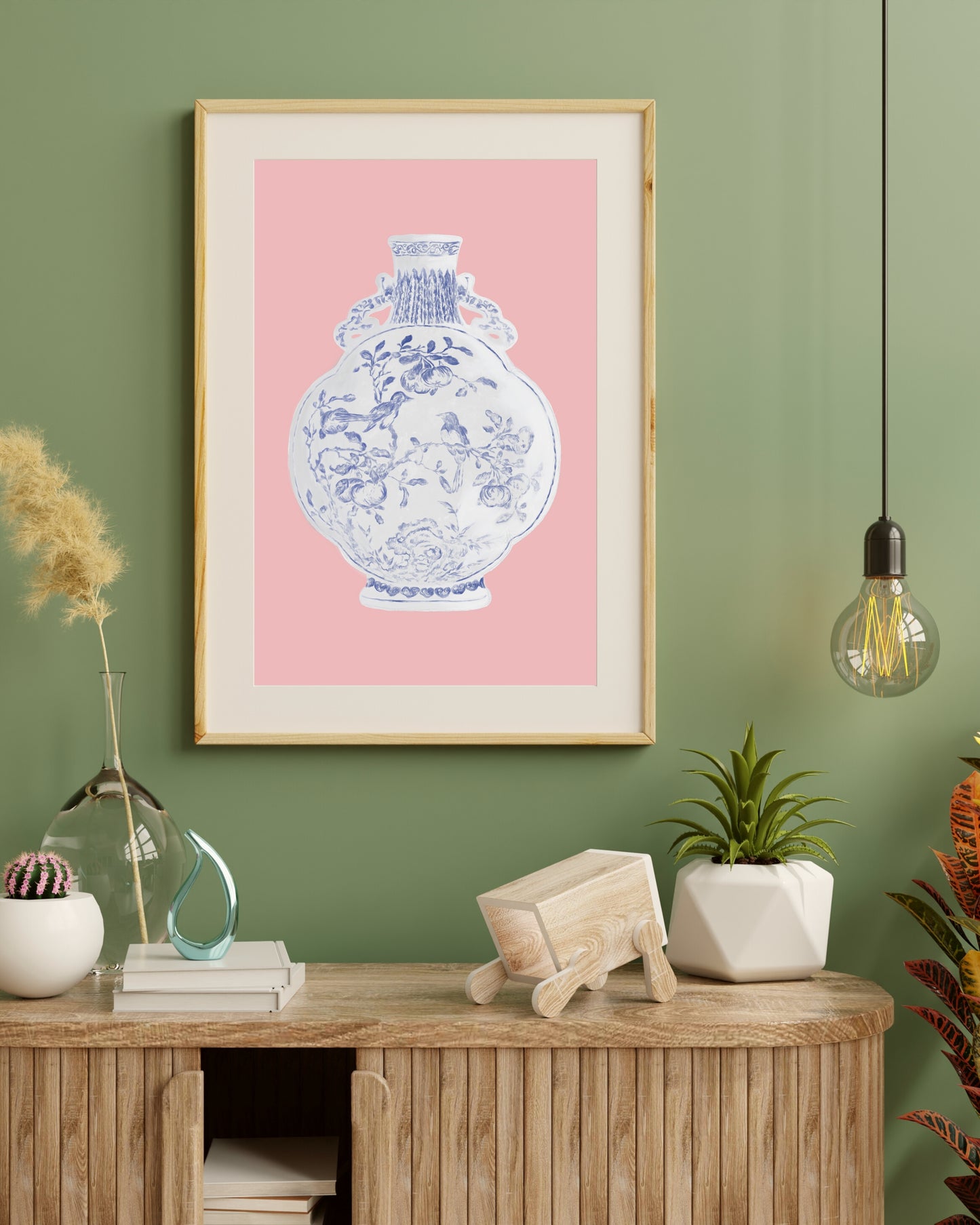 Chinoiserie Vase Print, White & Blue