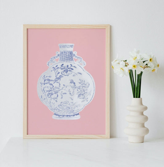 Chinoiserie China Vase Print. Living Room Bedroom Decor. Hand-drawn in the UK Wall Art.