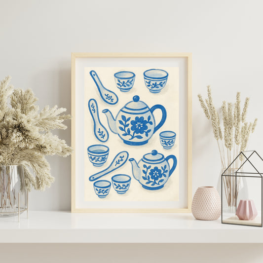 Chinese Tea Pot and Soup Spoons - Print - Watercolour Porcelain