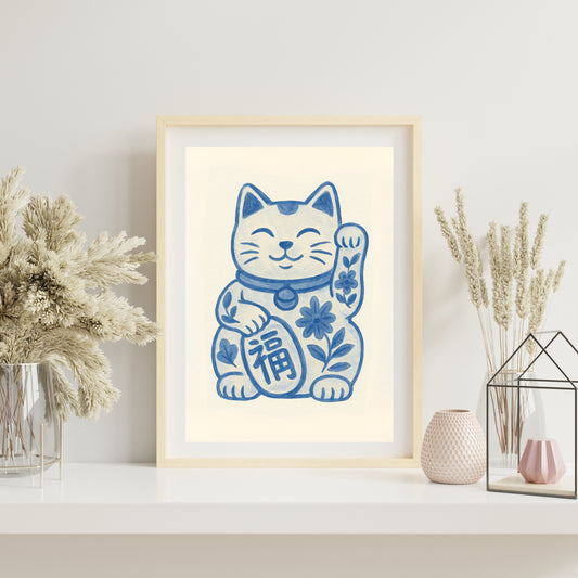 Porcelain Lucky Cat - Print - Watercolour