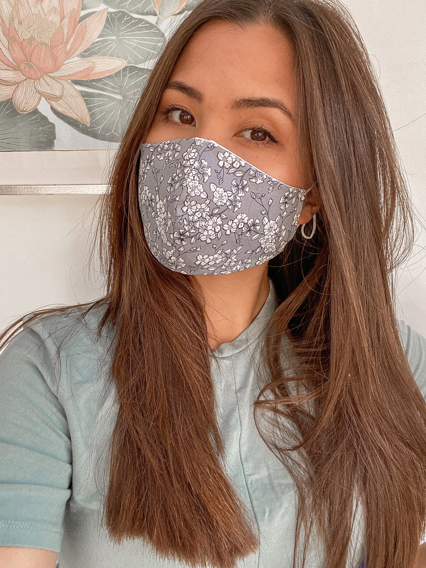 GREY FLORAL REVERSIBLE 2 in 1 Mask Adjustable Super Soft Elastic. Washable Reusable homemade face masks Double layer cotton made in U.K.