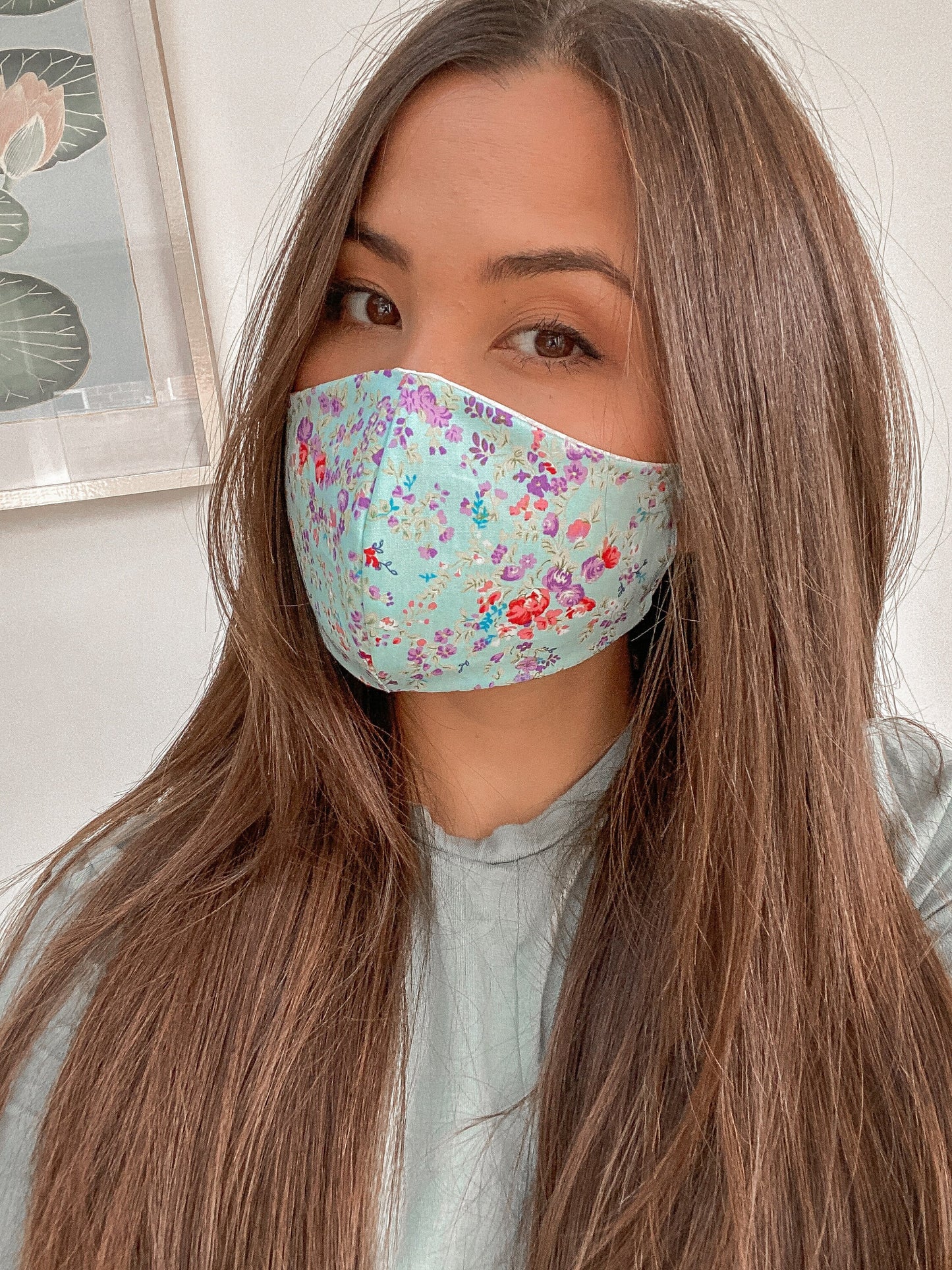 TURQUOISE FLORAL REVERSIBLE 2in1 Mask Adjustable Super Soft Elastic. Washable Reusable homemade face masks Double layer cotton made in U.K.