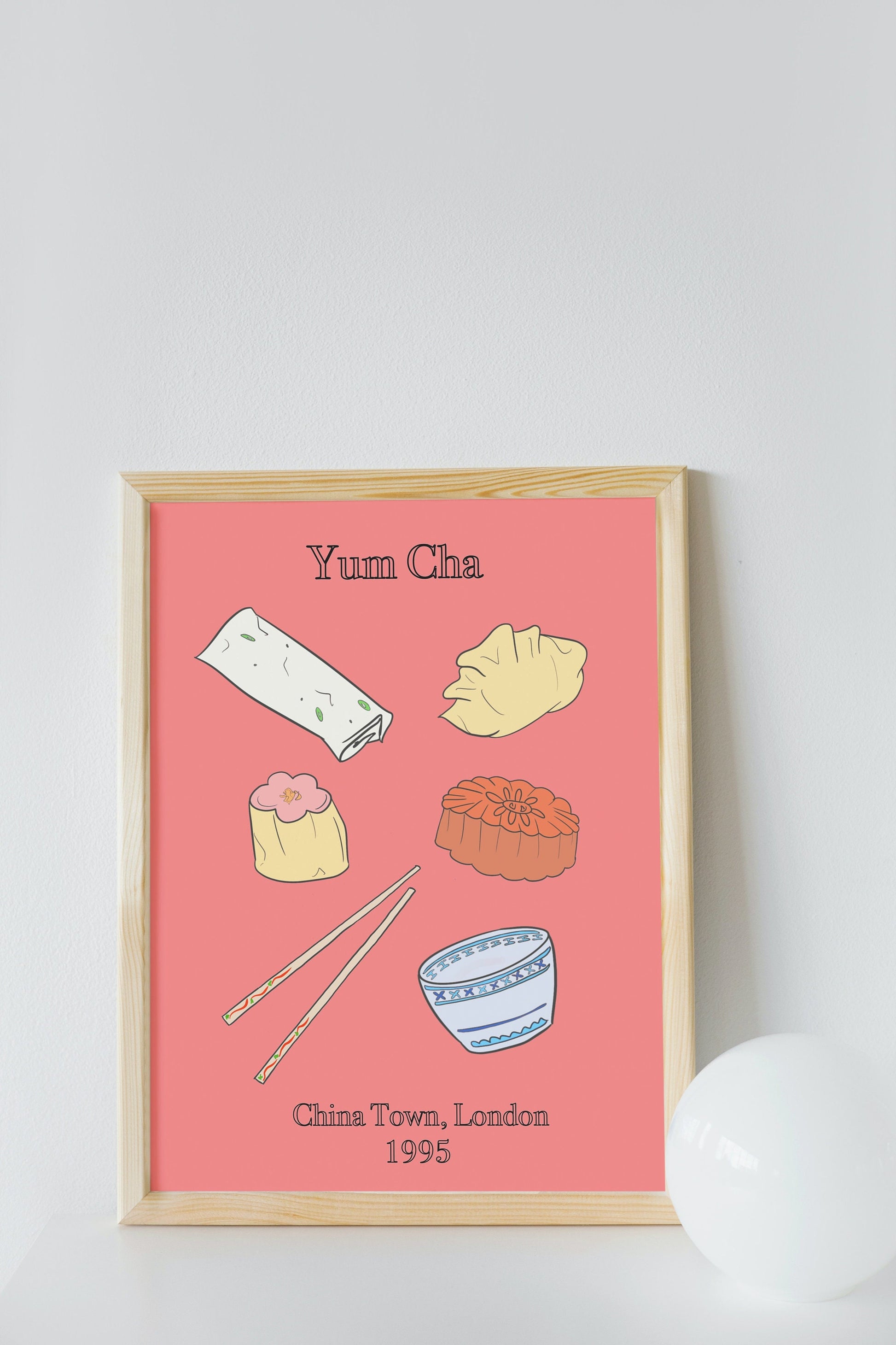 YUM CHA FOOD print, dim sum art, chinese soup spoon oriental painting, jasmine tea print, asian wall decor, chopsticks print in the U.K