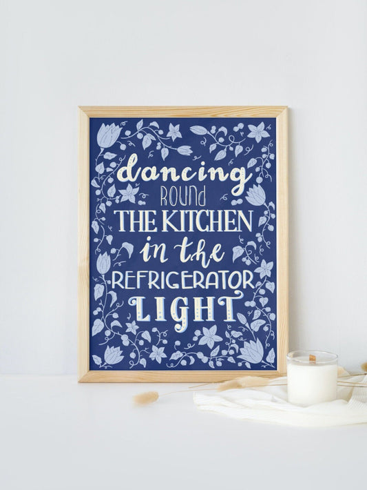Dancing Round The Kitchen in The Refrigerator Taylor swift All Too Well Quote, chinoiserie floral print, vintage print artwork in the U.K.